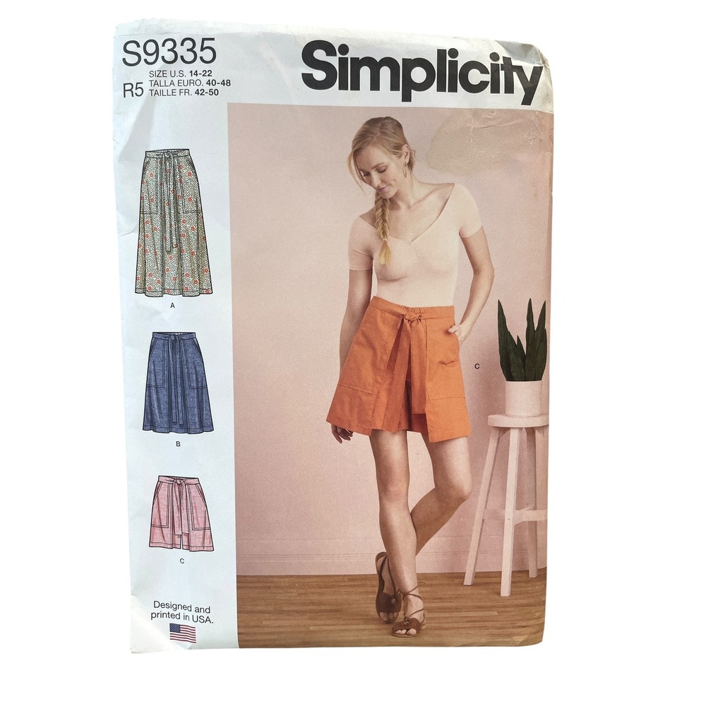 Simplicity S9335‎ Sewing Pattern Misses Size 14-22 Skirt Skort Elastic Waist Tie